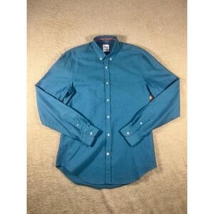 ZARA Men Medium Slim Fit Button Down Teal Micro Dot Long Sleeve‎ Dress Shirt